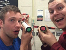 Load image into Gallery viewer, Two men holding tennis racquets with Tennis Butts decals on them