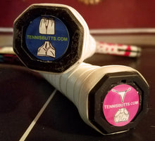 Load image into Gallery viewer, Funny Tennis Butt Decals - "Boxers or Briefs" on the end of two tennis racquets