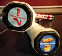 Load image into Gallery viewer, Two tennis racquets with Tennis Butts decals on them
