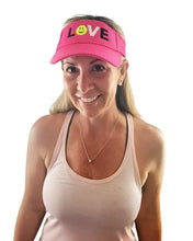 Load image into Gallery viewer, Woman wearing the pink "LOVE Tennis" Mesh Visor