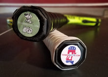 Load image into Gallery viewer, Funny Tennis Butt Decals - "Democrat or Republican" on the end of a tennis racquet