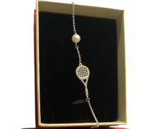 Load image into Gallery viewer, Luxe Tennis Racket and Pearl bracelet in box
