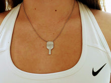 Load image into Gallery viewer, Woman wearing the Pickleball Paddle Pendant Necklace with a Nike top