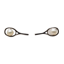 Load image into Gallery viewer, Sterling Silver Tennis Racket With Freshwater Pearl Earrings