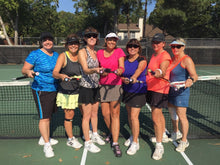 Load image into Gallery viewer, A group of women with our funny Tennis Butt Decals on the ends of their tennis racquets