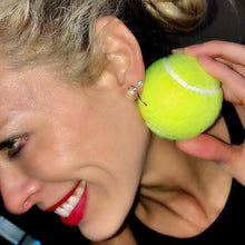 Load image into Gallery viewer, Woman wearing Sterling Silver Tennis Racket With Freshwater Pearl Earrings