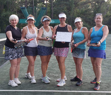 Load image into Gallery viewer, A group of women with our funny Tennis Butt Decals on the end of their tennis racquets
