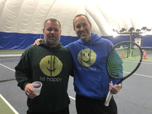 Load image into Gallery viewer, Two men wearing the Hit Happy Tennis Hoodie on the court
