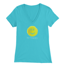 Load image into Gallery viewer, Turquoise Hit Happy Tennis Women&#39;s V-Neck T-Shirt
