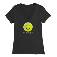 Load image into Gallery viewer, Black Hit Happy Tennis Women&#39;s V-Neck T-Shirt
