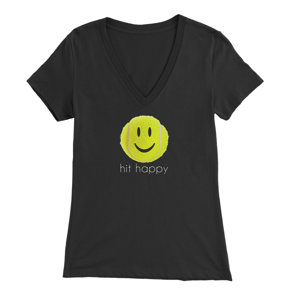 Black Hit Happy Tennis Women's V-Neck T-Shirt