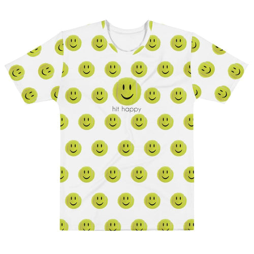 Front view of the Hit Happy Tennis All Over Print - Men's White T-shirt
