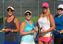 Load image into Gallery viewer, A group of women with our funny Tennis Butt decals on the ends of their tennis racquets
