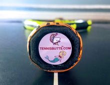 Load image into Gallery viewer, Funny Tennis Butt Decal - &quot;Unicorn or Mermaid&quot; on a tennis racquet
