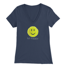Load image into Gallery viewer, Navy Blue Hit Happy Tennis Women&#39;s V-Neck T-Shirt
